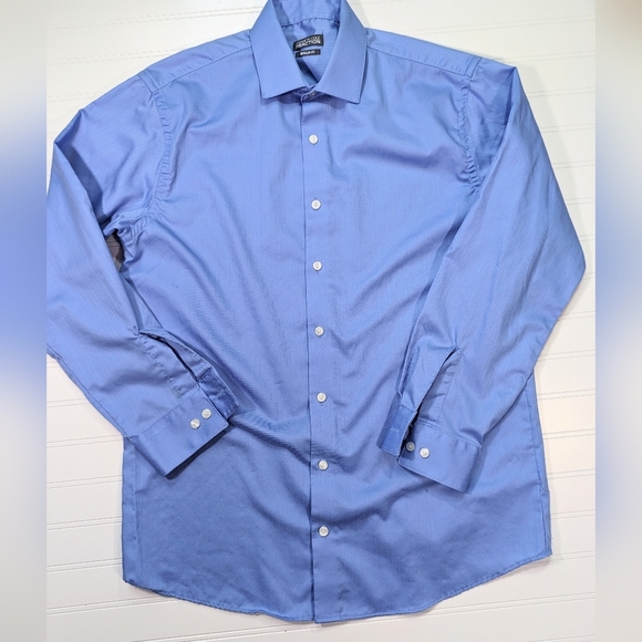 Kenneth Cole Reaction Blue Reg Fit Wrinkle Free Cotton Dress Shirt - Picture 1 of 6